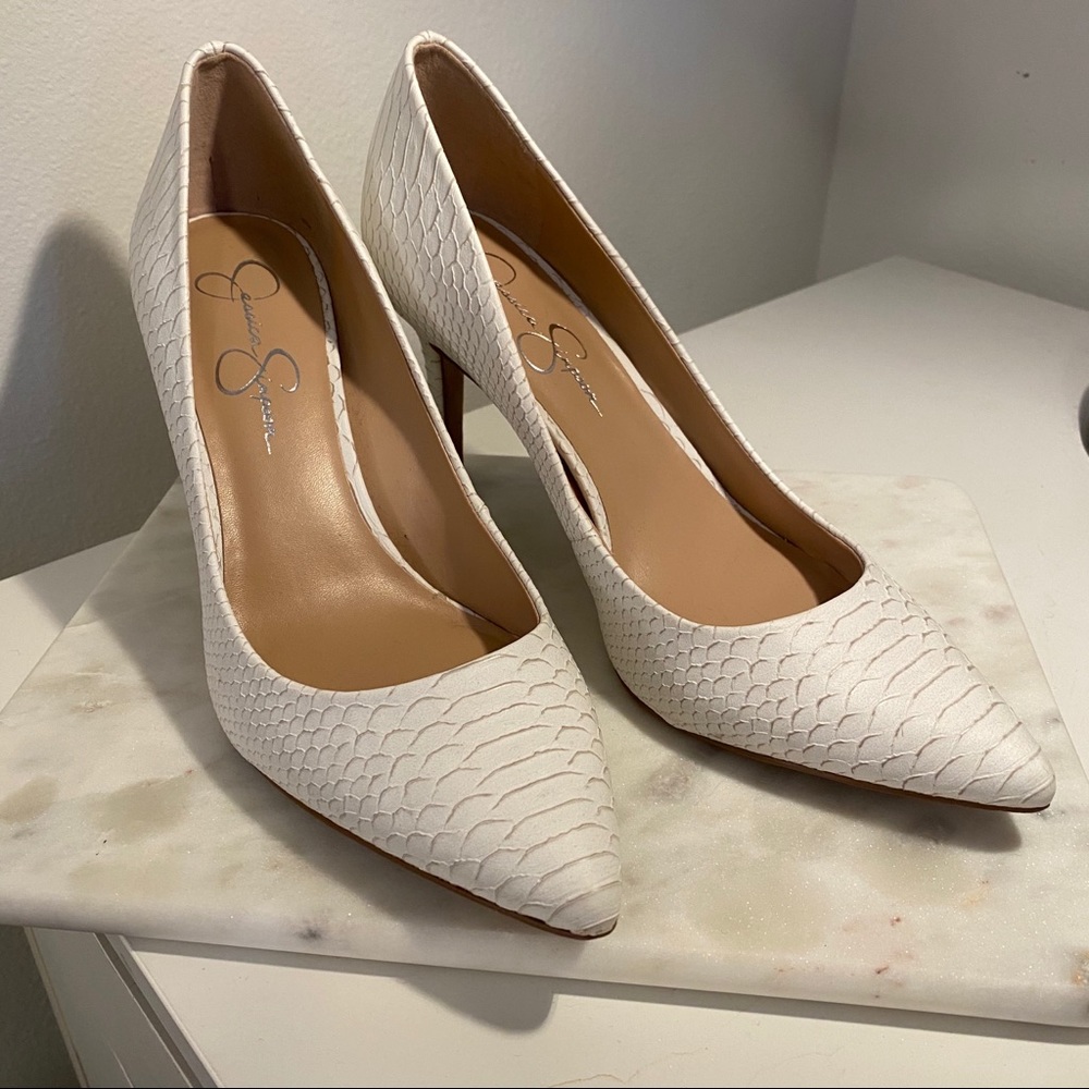 Jessica Simpson White Snakeskin Heels